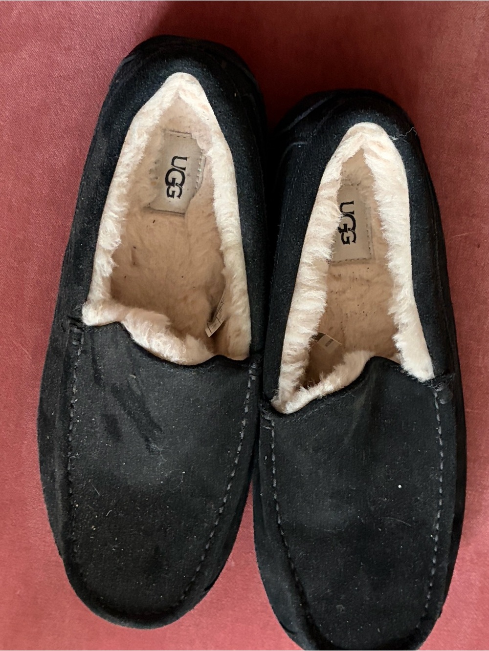 UGG Men’s Black Suede Shearling-Lined Slip-Ons